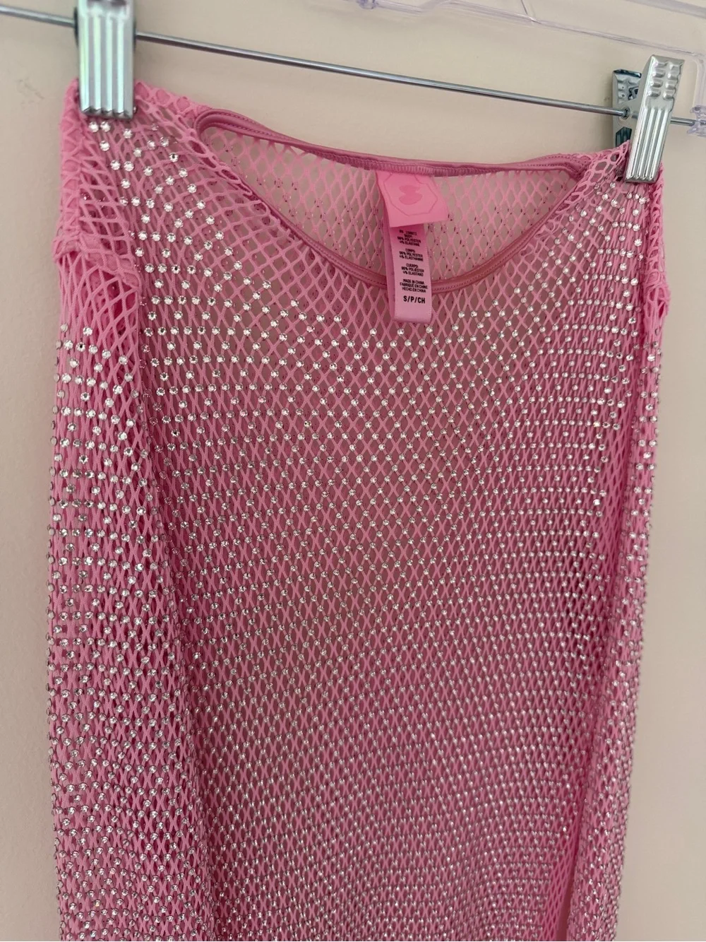 SKIMS X Swarovski Crystals- Stretch Net Long Sleeve Dress Bubble Gum Size Small